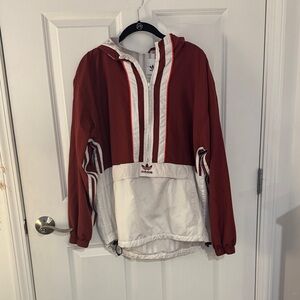 Adidas Burgundy and White Hooded Jacket